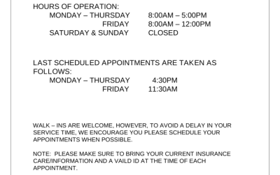 NEW CLINIC HOURS