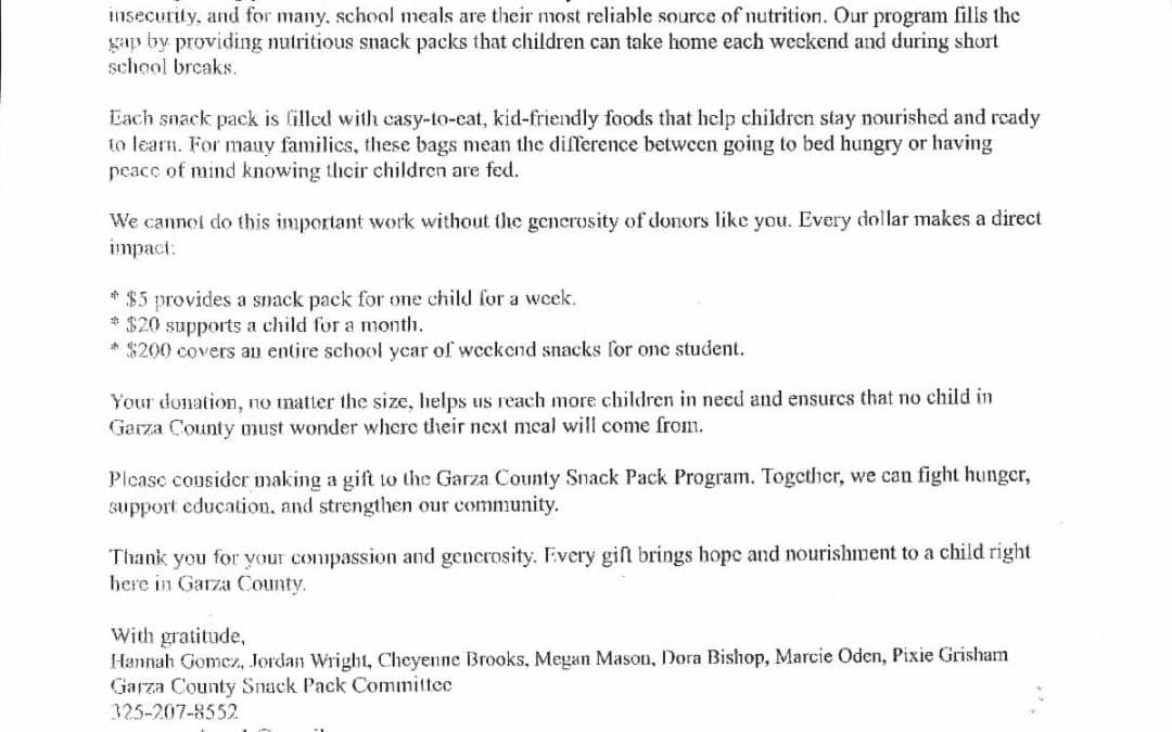 Garza County Snack Pack Program
